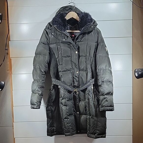 Vince Camuto Faux-Fur Trim Hooded Down Parka belt - Picture 4 of 10